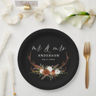 Assiettes En Carton Mariage rustique botanique écriture monsieur et ma