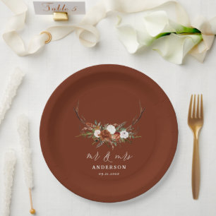 Assiettes En Carton Mariage rustique botanique Stag terracotta m & mme