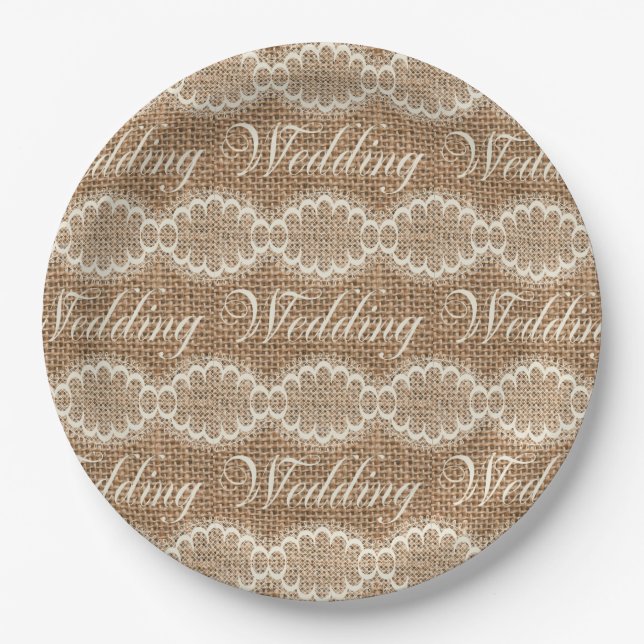 Assiettes En Carton Mariage rustique Burlap Lace (Devant)