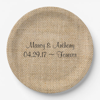 Assiettes En Carton Mariage rustique Burlap Noms personnalisés Date