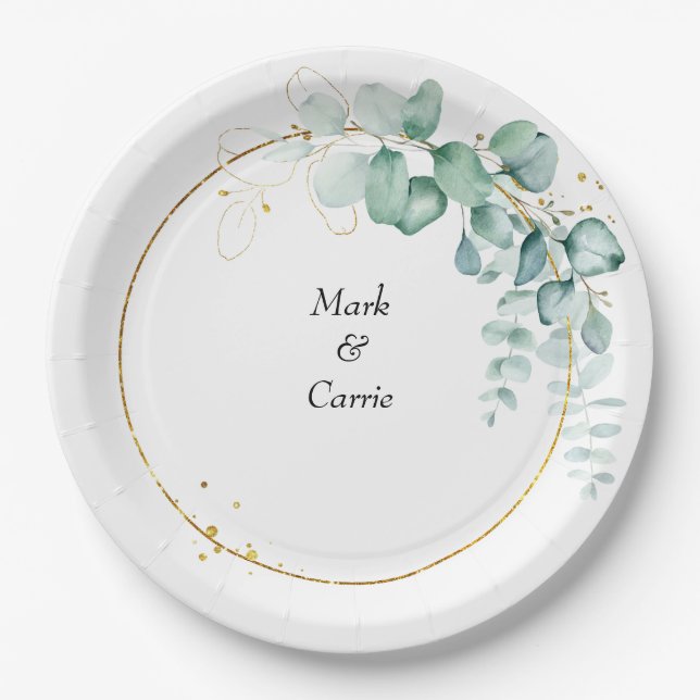 Assiettes En Carton Mariage Rustique de Verdure d'Eucalyptus (Devant)