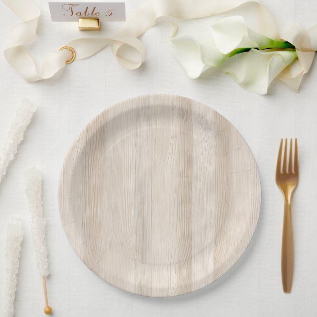 Assiettes En Carton Mariage Rustique Faux Crème Blanc Bois (Mariage)
