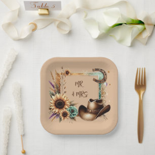Assiettes En Carton Mariage rustique occidental M. et Mme 7 pouces car