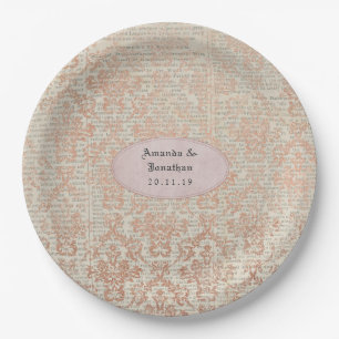 Assiettes En Carton Mariage Shabby-Chic Or Rose Vintage