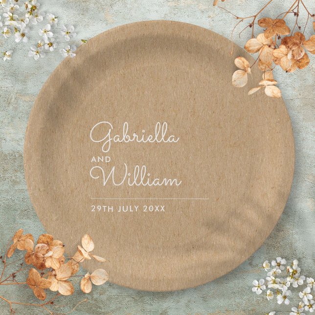 Assiettes En Carton Mariage Simple Élégant Script Kraft Rustique (Simple Elegant Script Rustic Kraft Wedding Paper Plates)