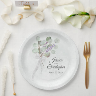Assiettes En Carton Mariage simple Eucalyptus & Lavender Bouquet