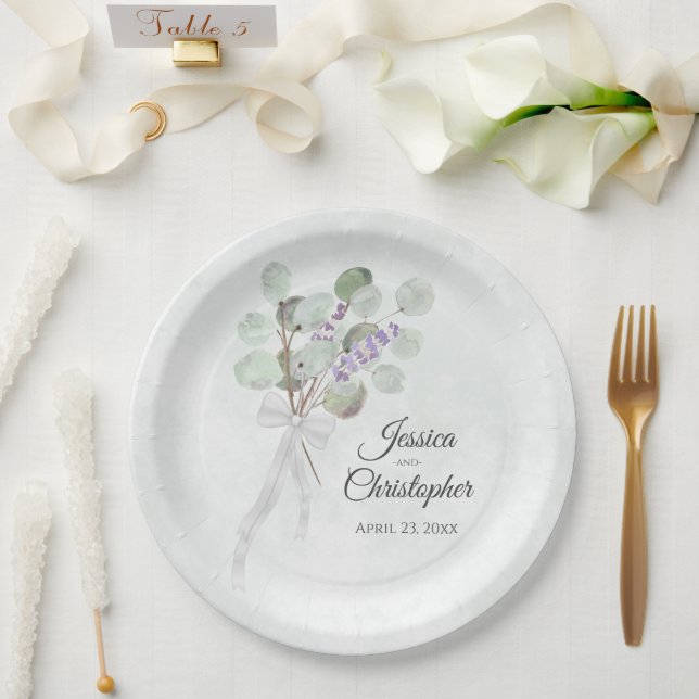 Assiettes En Carton Mariage simple Eucalyptus & Lavender Bouquet (Mariage)