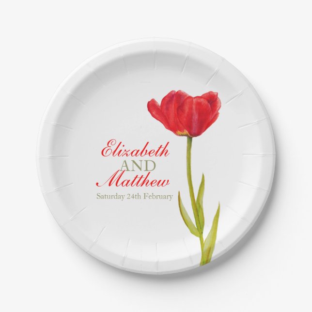 Assiettes En Carton Mariage simple tulipe rouge porte-feuille (Devant)
