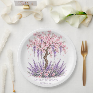 Assiettes En Carton Mariage sous les fleurs de cerisier et de lavande