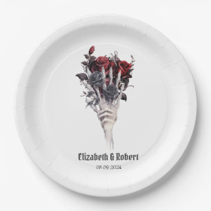 Assiettes En Carton Mariage squelette de roses rouges gothiques