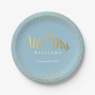 Assiettes En Carton MARIAGE STYLISÉ TABLE mini confetti or bleu