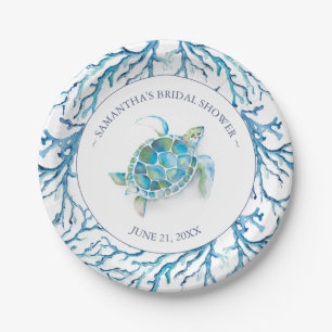 Assiettes En Carton Mariage sur la Plage Aquarelle Tortue de Mer Enter