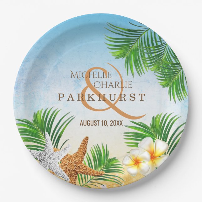 Assiettes En Carton Mariage sur la plage côtière (Devant)