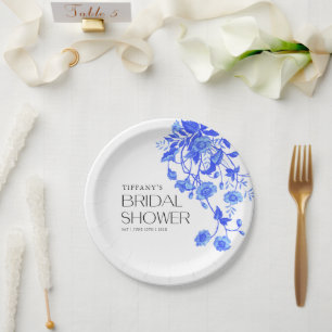Assiettes En Carton Mariage Thématique Fleur Bleu Toile de Jouy Vintag