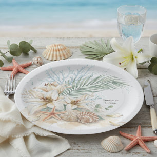 Assiettes En Carton Mariage Tropical Bohème sur la Plage