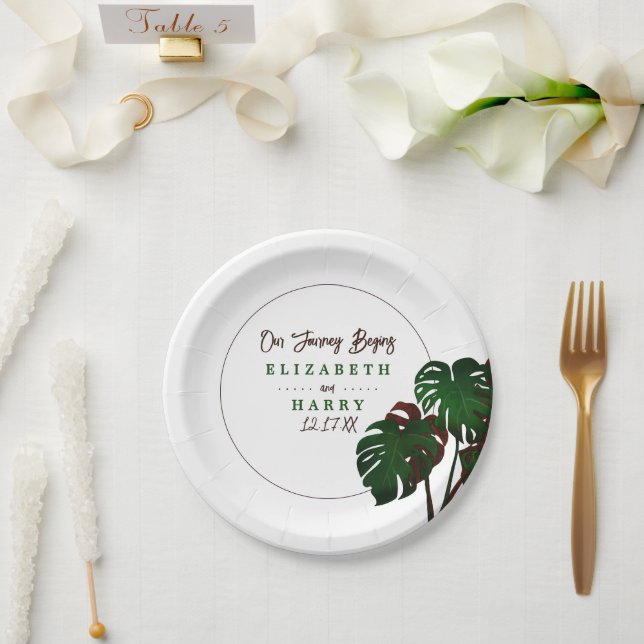 Assiettes En Carton Mariage tropical de la plage de Monstera (Mariage)