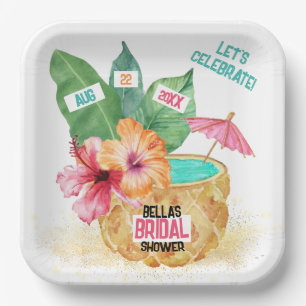 Assiettes En Carton Mariage Tropical de Plage de Palmier Ananas