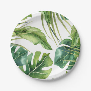 Assiettes En Carton Mariage Tropical Élégant et Vert avec Feuilles de 