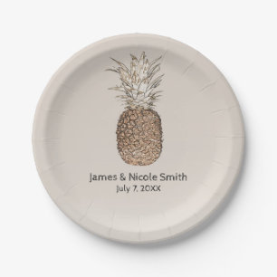 Assiettes En Carton Mariage Tropical Hawaïen à l'ananas Rustique