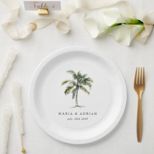 Assiettes En Carton Mariage tropical minimaliste sur la plage avec un
