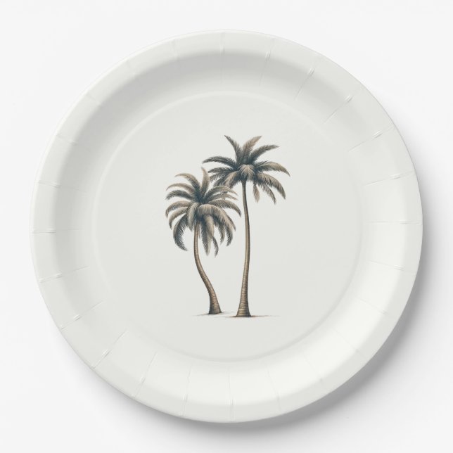 Assiettes En Carton Mariage Tropical Rustique de Palme Côtière (Devant)