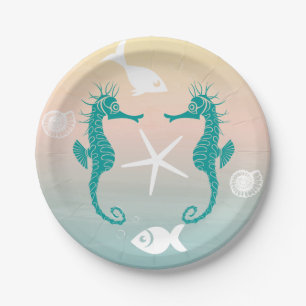 Assiettes En Carton Mariage Turquoise Seahorse Blue Pink Sunset Beach