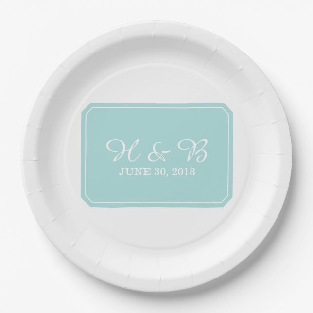 Assiettes En Carton Mariage Turquoise Simplement Élégant (Devant)