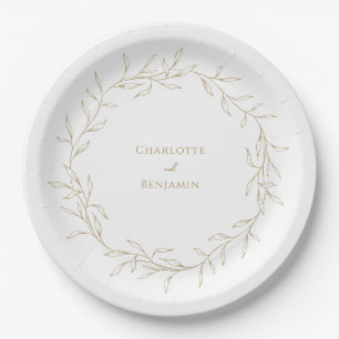 Assiettes En Carton Mariage Végétal Or Classique