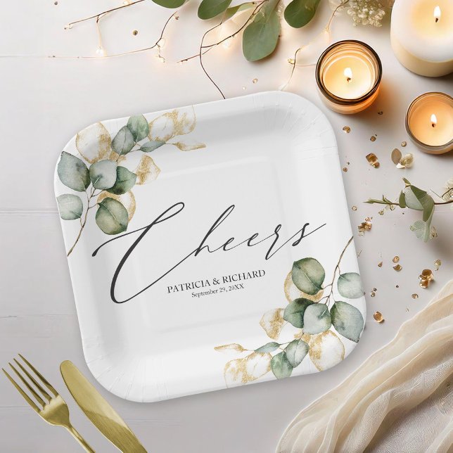 Assiettes En Carton Mariage Verdure Dorée Acclamations (Créateur téléchargé)