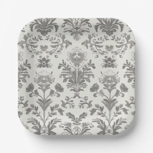 Assiettes En Carton Mariage Vintage Blanc Floral Damassé Victorien