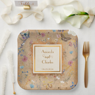 Assiettes En Carton Mariage vintage Boho Butterfly Garden