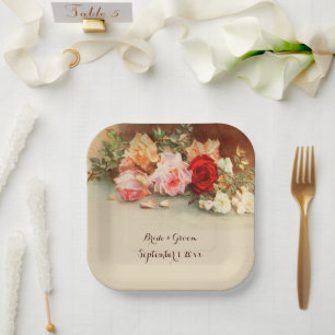 Assiettes En Carton Mariage Vintage, Nature morte de fleurs de roses a