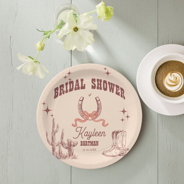 Assiettes En Carton Mariage western rétro Cowgirl personnalisé (Cowgirl western retro bridal shower customized monogrammed paper plates personalized tableware)