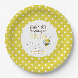 Assiettes En Carton Mariée 2 BEE jolie Fête des mariées Polkadot Jaune
