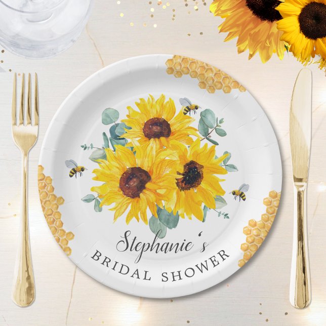 Assiettes En Carton Mariée à la Lune de Miel Fleurs Jaunes Baby Shower (Créateur téléchargé)