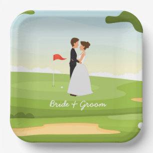 Assiettes En Carton Mariée de golf et marié avec golf balle tee Mariag