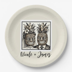 Assiettes En Carton Mariée & Marié Aloha Pineapple Tiki Mariage