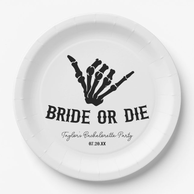 Assiettes En Carton Mariée ou mort Rockstar Skeleton Bachelorette Part (Devant)