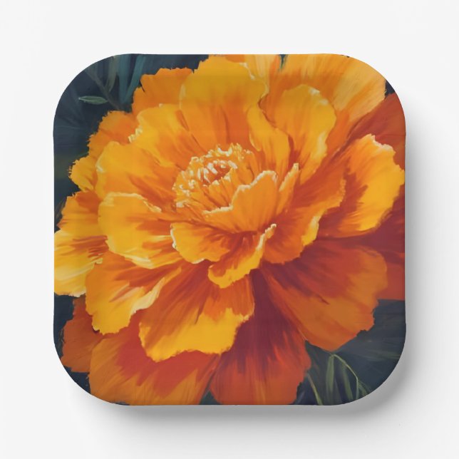 Assiettes En Carton Marigold Flower | Watercolor Floral Painting (Recto)