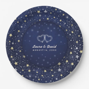 Assiettes En Carton Marine Bleu Blanc & Or Étoiles Coeurs Plaques Mari