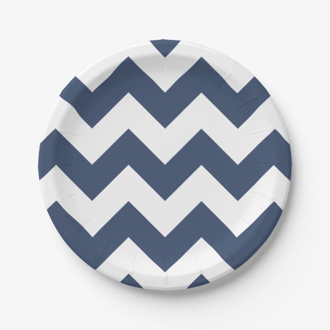 Assiettes En Carton Marine bleu et blanc moderne Chevron (Devant)