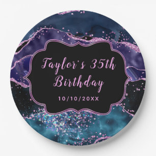 Assiettes En Carton Marine Bleu et Violet Océan Agate Anniversaire