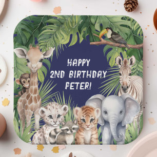Assiettes En Carton Marine bleu Jungle Animal thème Safari 2e annivers