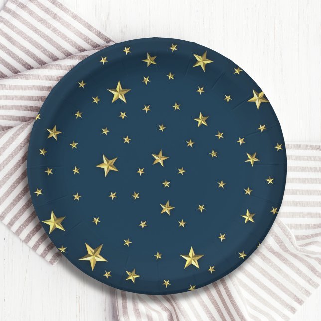 Assiettes En Carton Marine Blue Gold 3D Stars Style militaire (Créateur téléchargé)