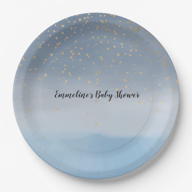 Assiettes En Carton Marine Blue Gold Stars Sky Aquarelle (Devant)