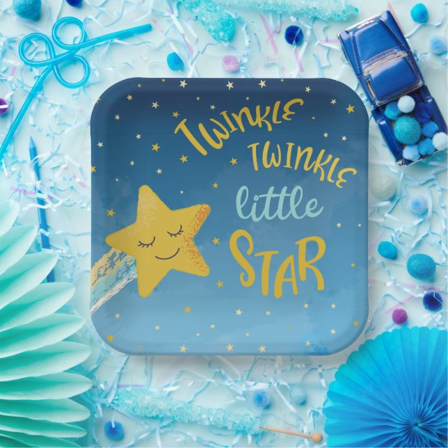 Assiettes En Carton Marine Blue Gold Twinkle Little Star (Fête)