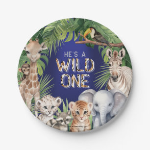 Assiettes En Carton Marine BLue Jungle Animaux Hes a Wild One snacks