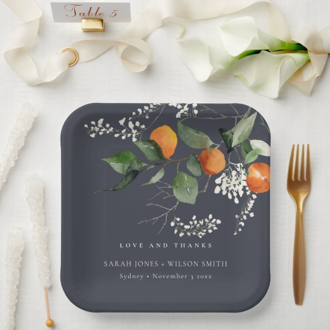 Assiettes En Carton Marine Boho Orange Blossom Botanique Mariage (Mariage)