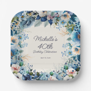 Assiettes En Carton Marine Dusty Bleu Blanc Floral Femmes 40e annivers