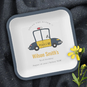 Assiettes En Carton Marine Jaune Police Voiture Enfants N'importe quel